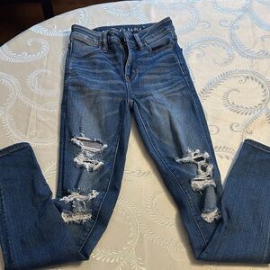 American Eagle Outfitters Women's Ripped Dark Blue Skinny Jeans